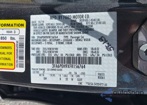 2015 Ford Fusion Se from USA, damaged, VIN 3FA6P0H9XFR156764